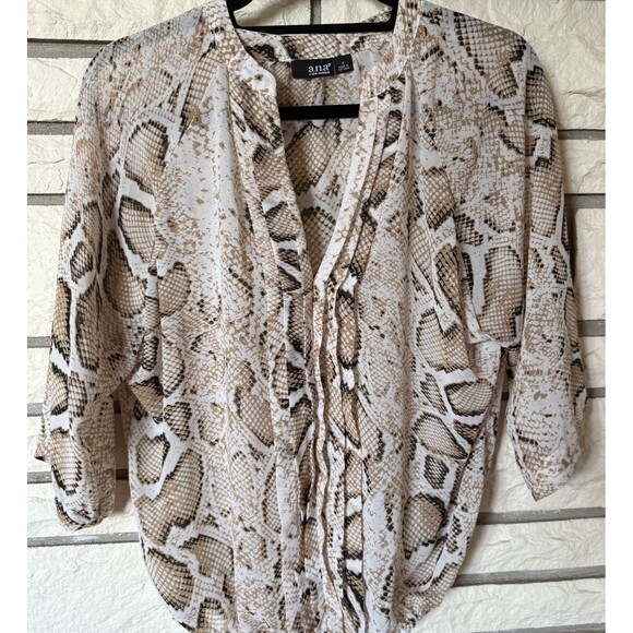 A.N.A. A New Approach 3/4 Sleeve Sheer Brown White Snake Print Blouse Women's Sm - Picture 1 of 8